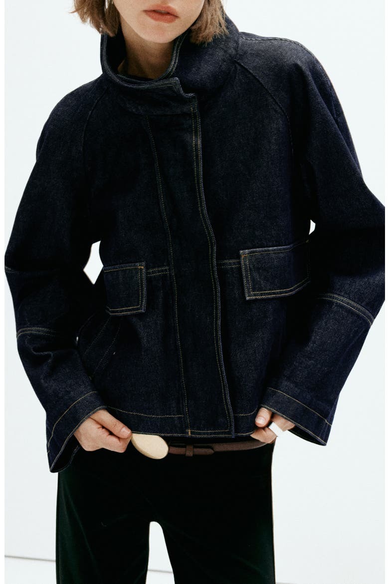 Funnel Neck Nonstretch Denim Jacket, Main, color, OPEN BLUE