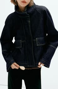 MANGO Funnel Neck Nonstretch Denim Jacket