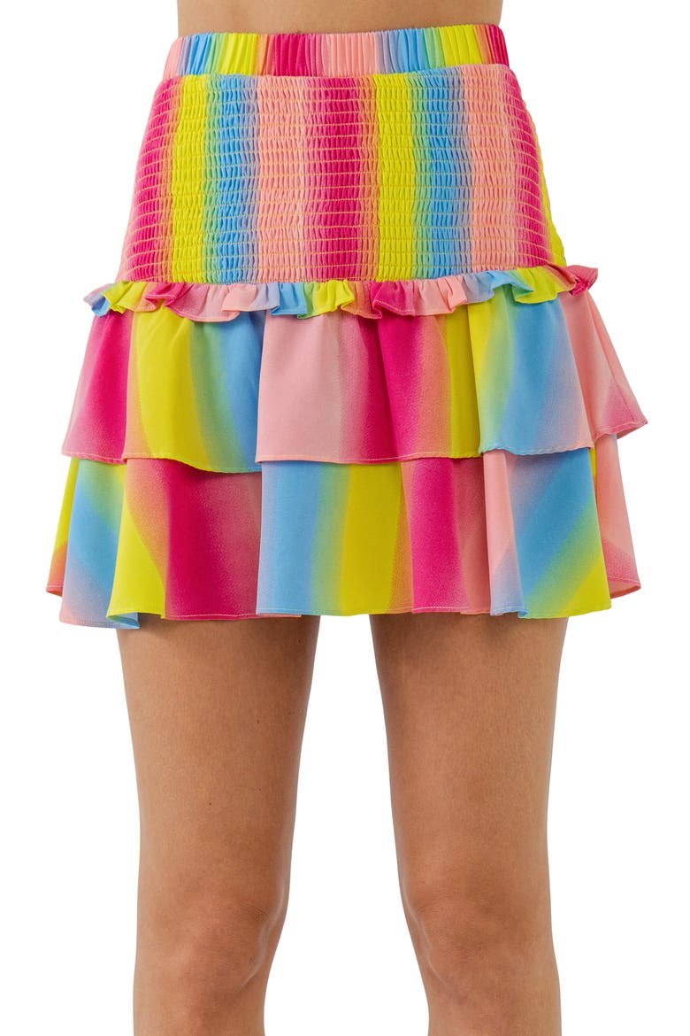 Smocked Rainbow Stripe Miniskirt, Alternate, color, MULTI