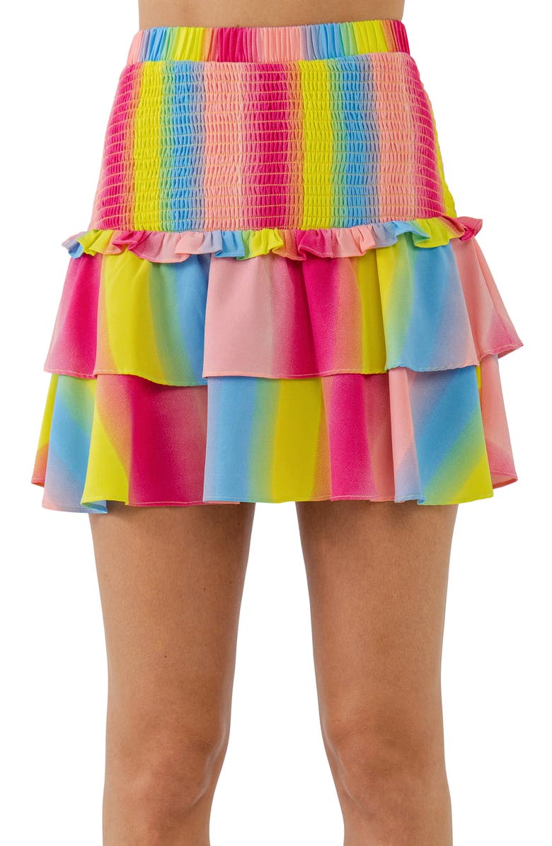 Endless Rose Smocked Rainbow Stripe Miniskirt, Alternate, color, Multi