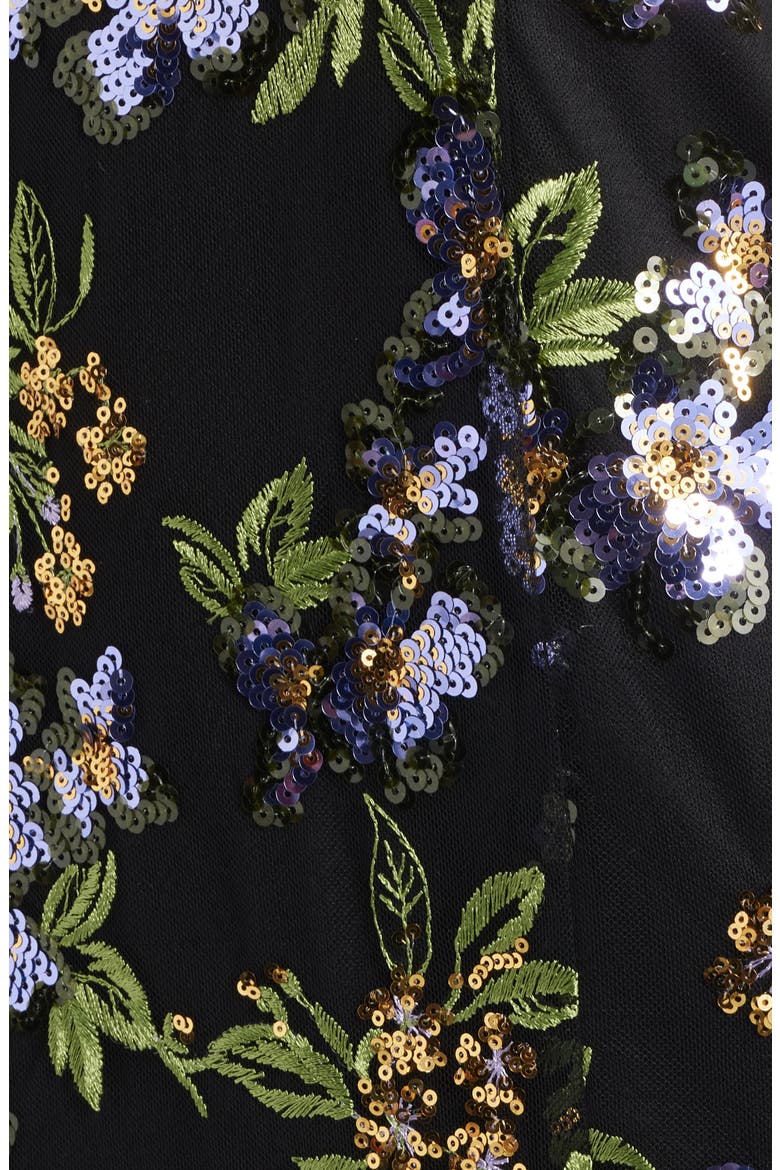 Flower Sequin Embroidered Midi Dress, Alternate, color, BLACK LAVANDER