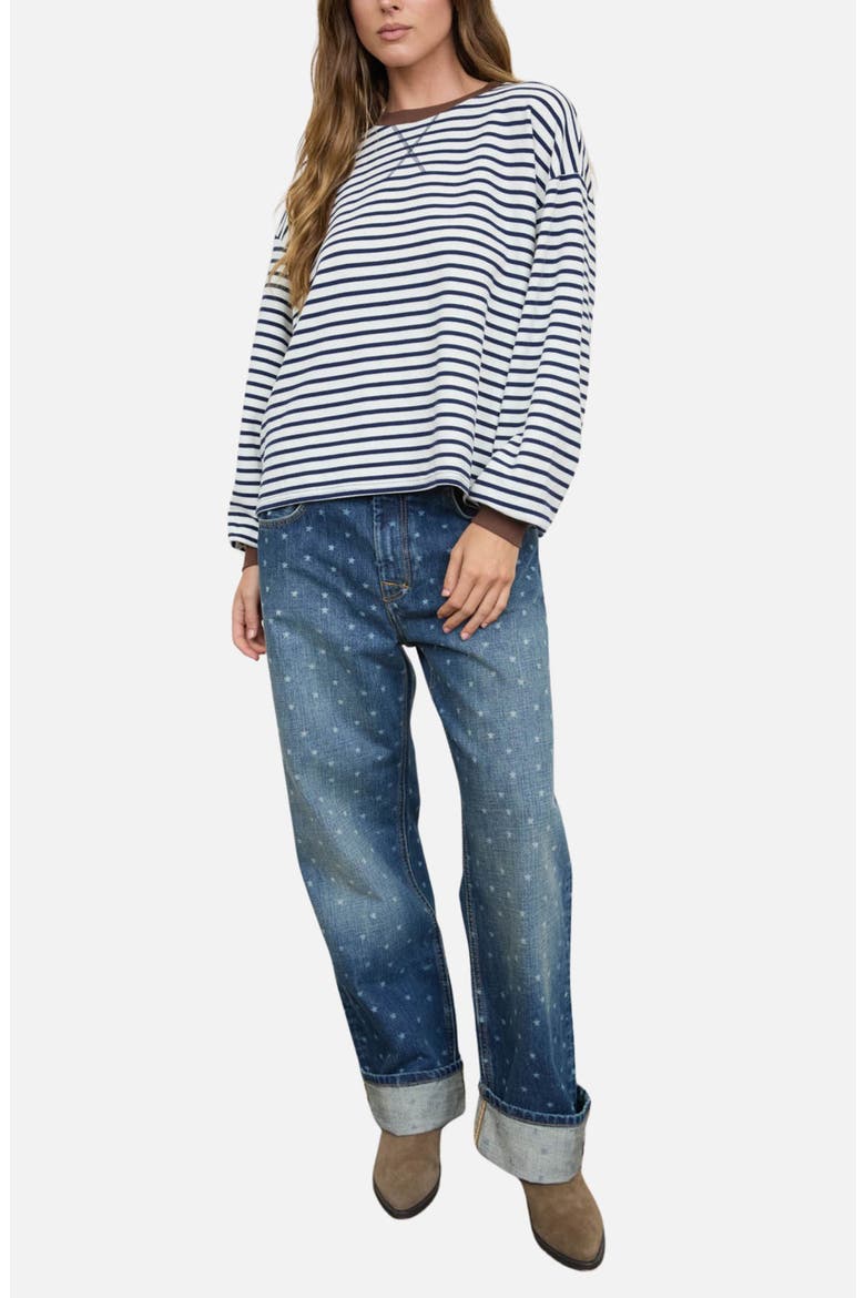 Stripe V-Stitch Long Sleeve Knit Top, Alternate, color, NAVY