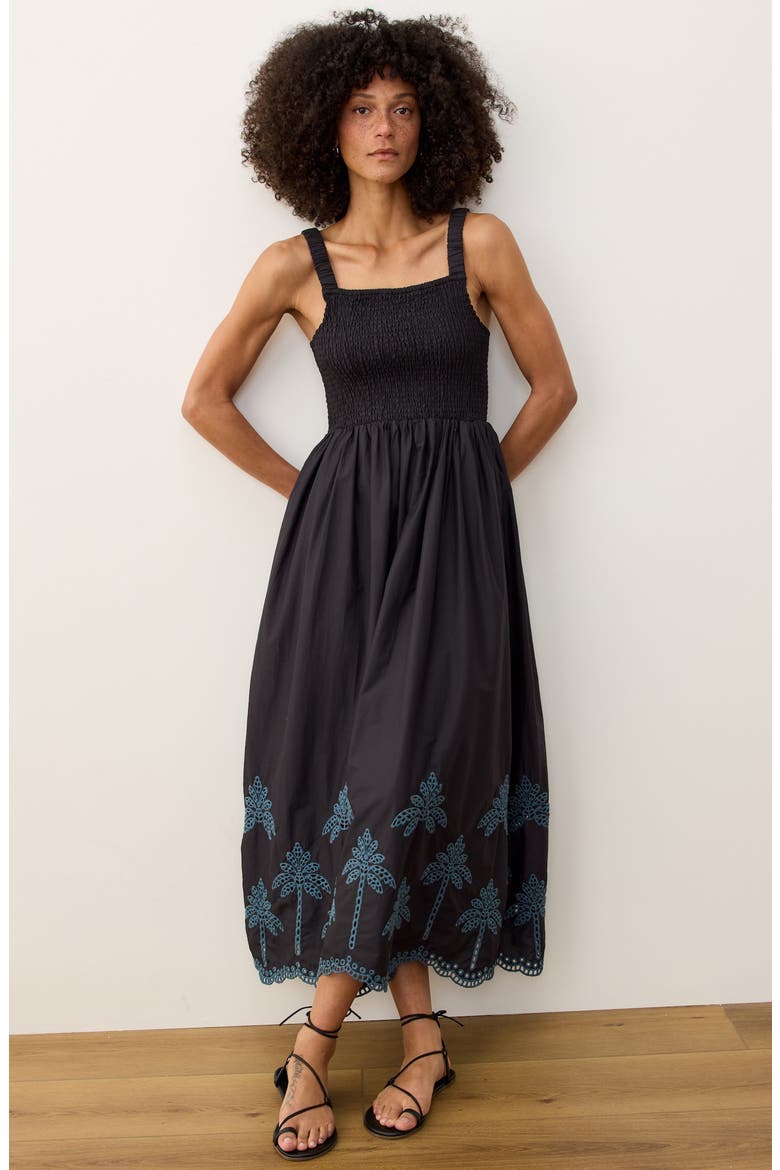 Selene Fit & Flare Eyelet Embroidered Sundress, Alternate, color, BLACK/ MEDITERRANEAN