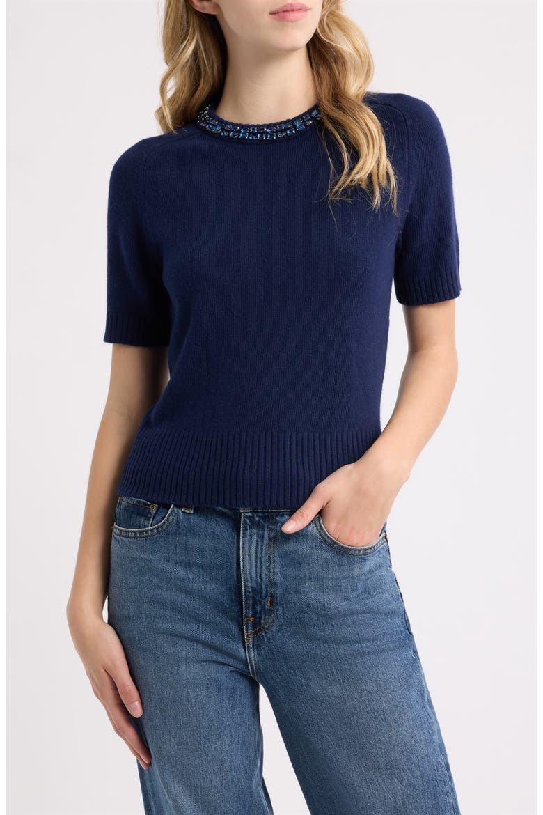 Bonnie Embellished Short Sleeve Sweater, Main, color, NAVY