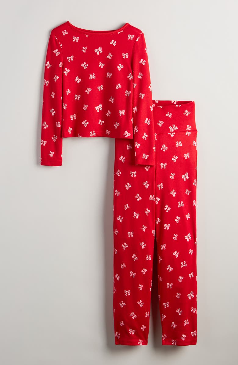 Nordstrom Kids' Brushed Jersey Pajamas, Main, color, Red- White Lovely Bows