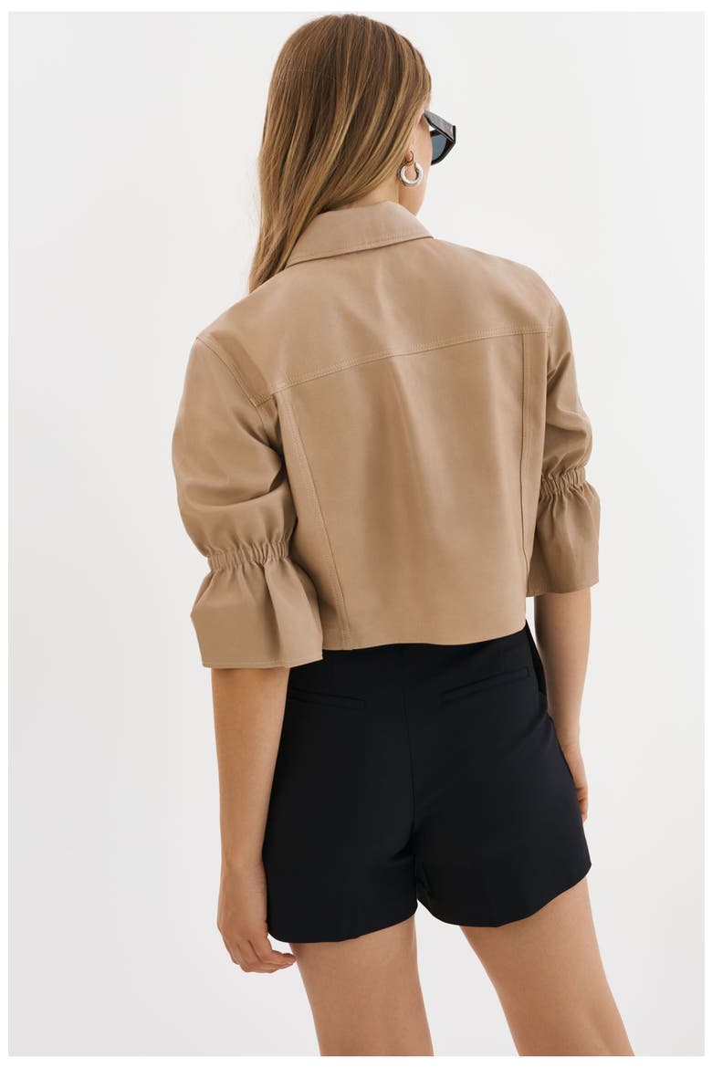 Carolina | Leather Ruffle Sleeve Jacket, Alternate, color, Beige