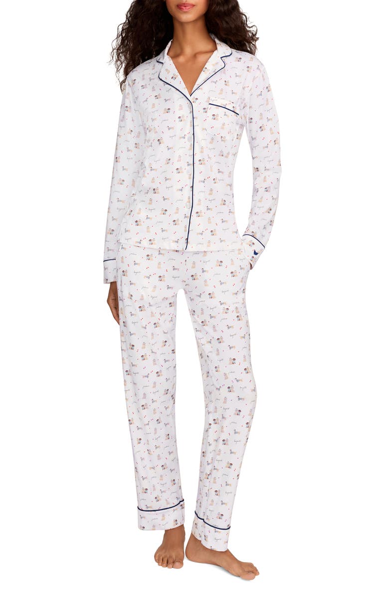 Petite Plume Pima Cotton Jersey Long Pajamas, Alternate, color, White