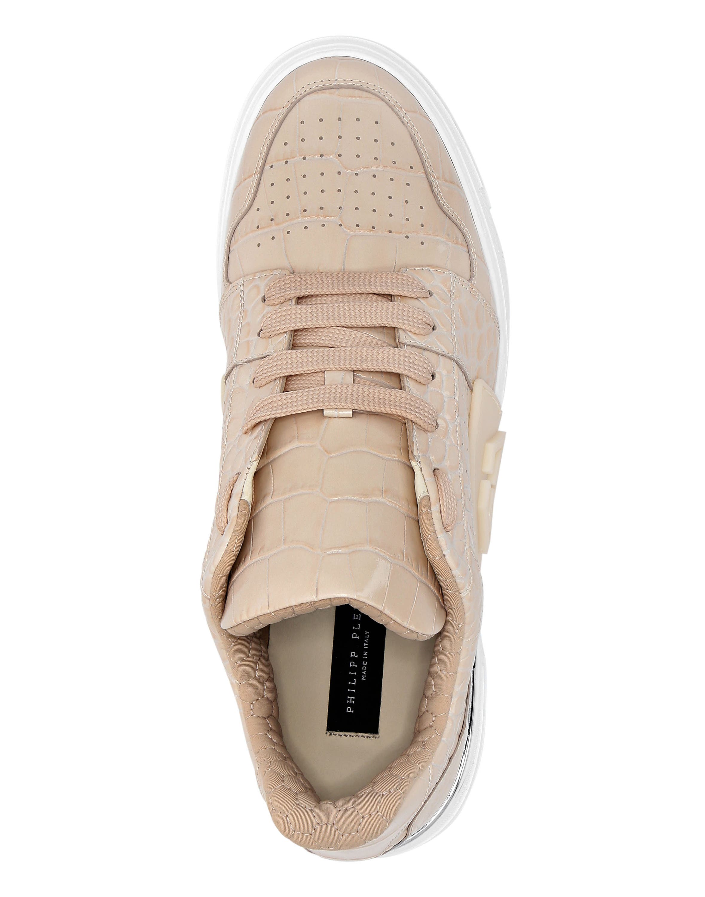Croco Printed Leather Lo-Top Sneakers Hexagon Unisex, Alternate, color, beige
