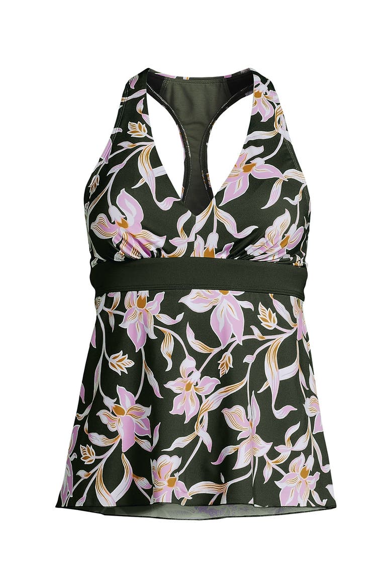 D-Cup V-Neck Racerback Flutter Tankini, Alternate, color, Tropic Floral/Rich Olive