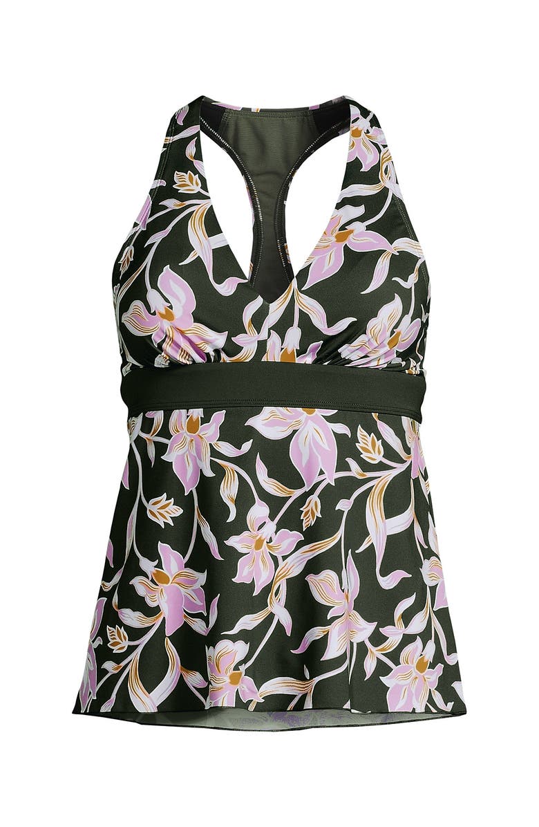 Lands' End D-Cup V-Neck Racerback Flutter Tankini, Alternate, color, Tropic Floral/Rich Olive