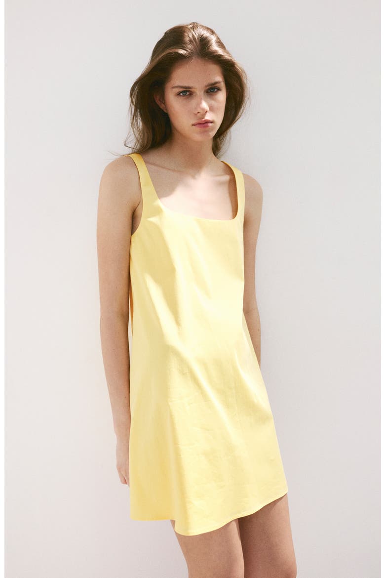 Flared Stretch Cotton Minidress, Alternate, color, PASTEL YELLOW