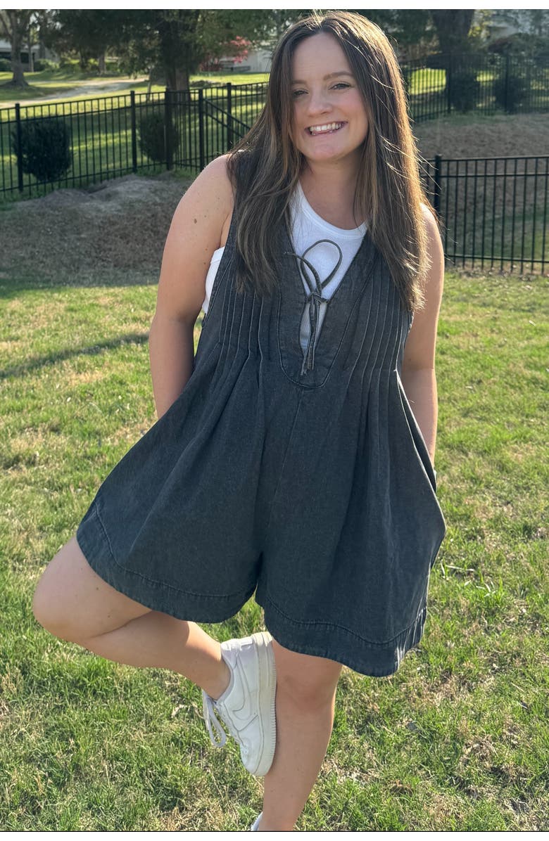 PinkBlush Deep V-Neck Pleated Front Tie Sleeveless Romper, Alternate, color, 