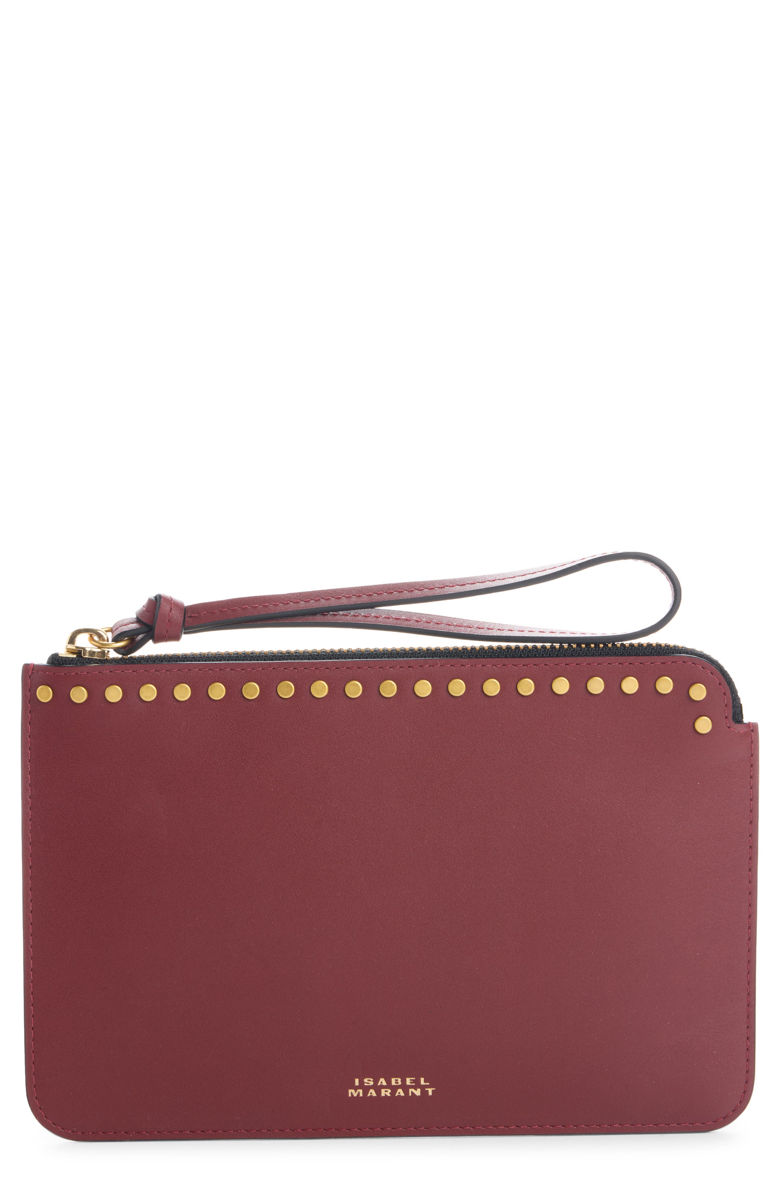 Isabel Marant Oskan Stud Leather Flat Pouch, Main, color, Burgundy
