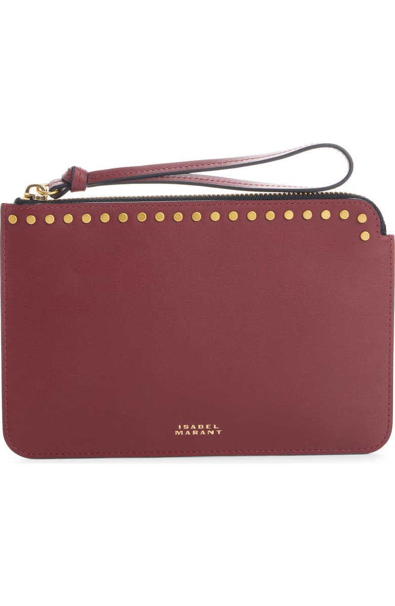 Isabel Marant Oskan Stud Leather Flat Pouch, Main, color, Burgundy