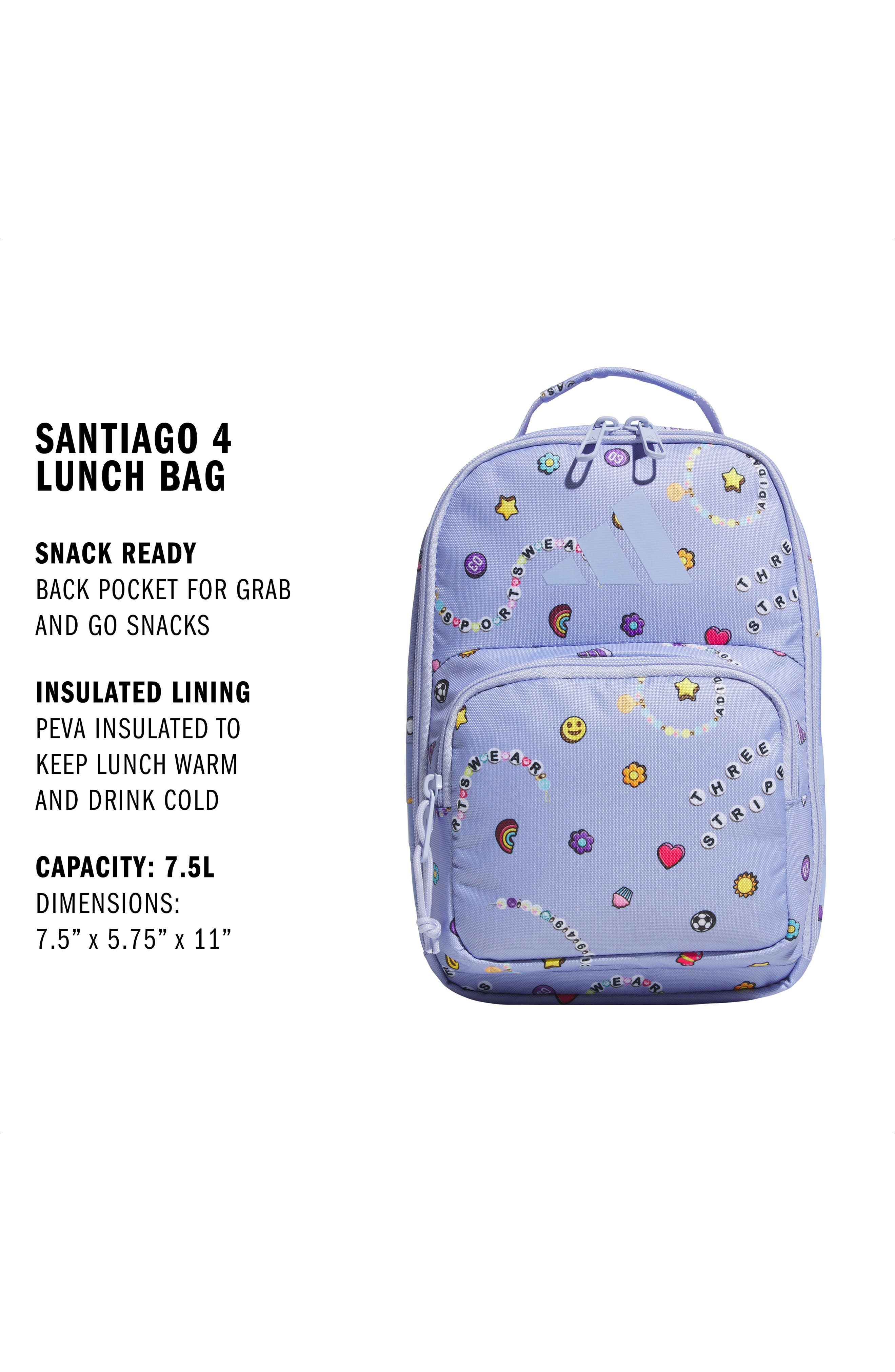 adidas Kids' Santiago Lunch Bag, Alternate, color, Charm Violet