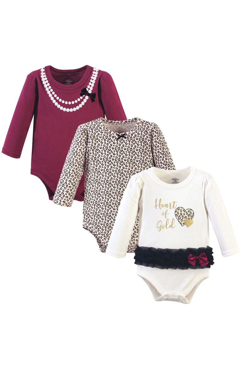Little Treasure 3Pk Long Sleeve Bodysuits, Main, color, Cream Heart Of Gold
