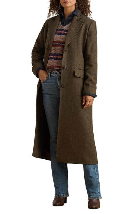 Longline Plaid Wool Blend Reefer Coat