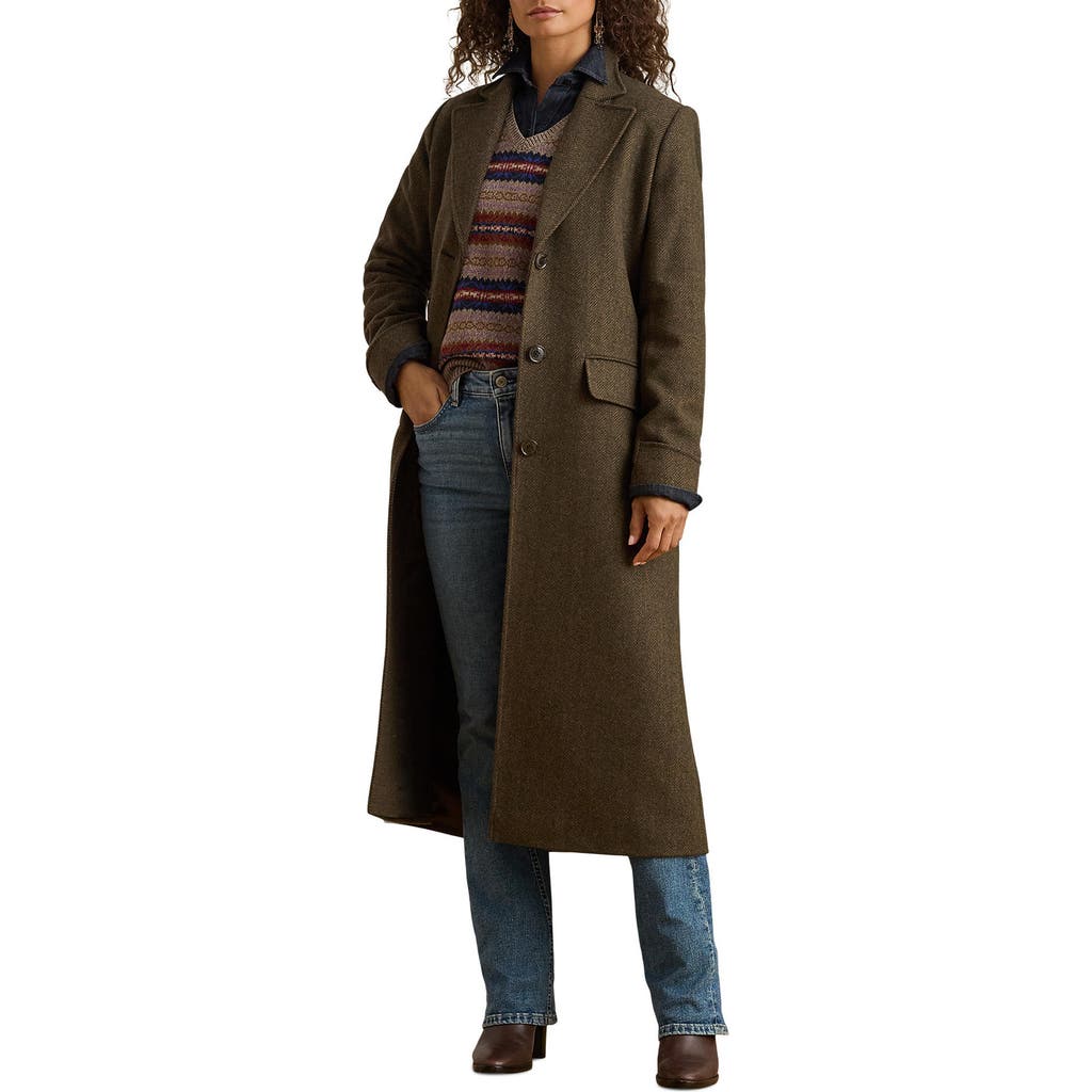 Ralph Lauren Lauren Longline Plaid Wool Blend Reefer Coat In Green