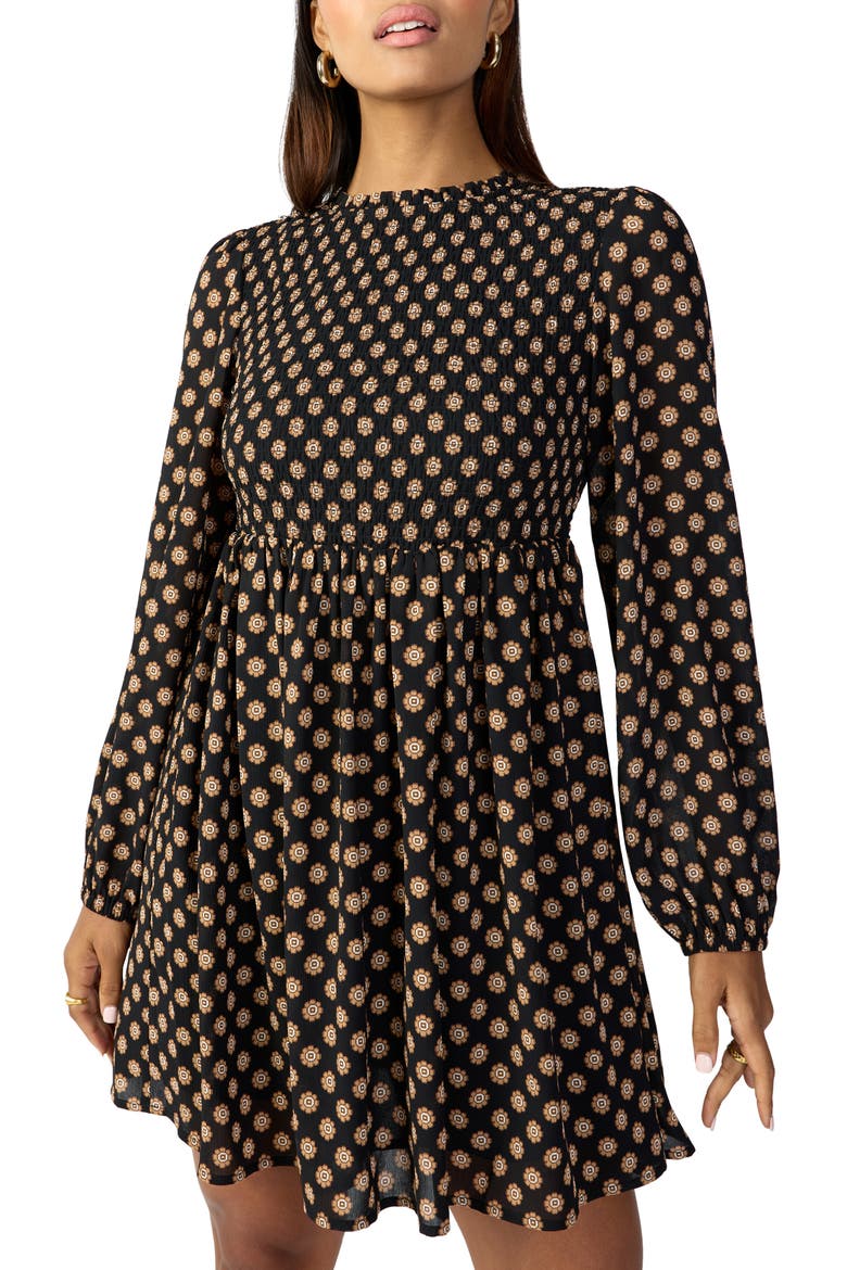 Medallion Smocked Long Sleeve Babydoll Minidress, Alternate, color, MEDALLION