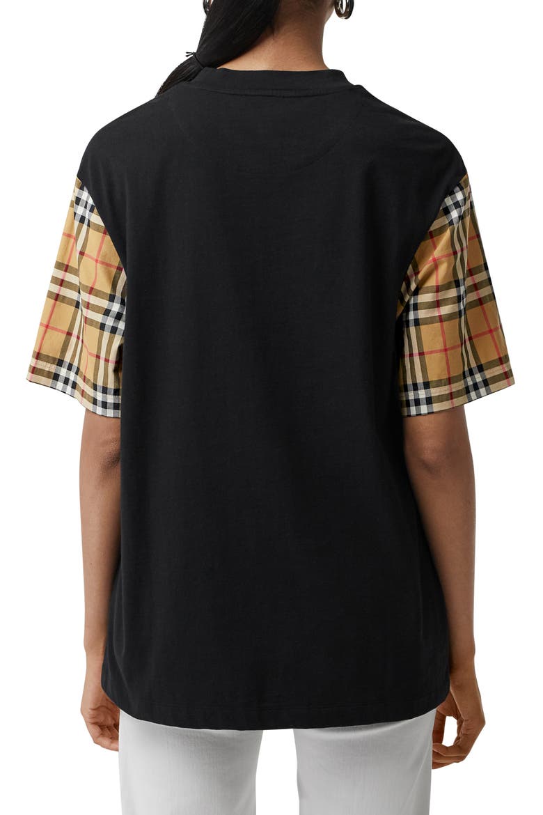 Serra Vintage Check Sleeve Tee, Alternate, color, BLACK
