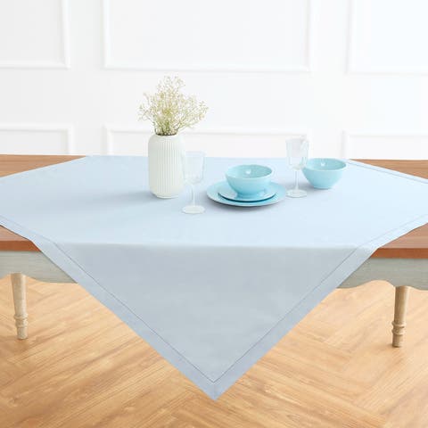 Cotton Linen Hemstitch Table Throw 52 x 52 Inch for Dining Table, Holiday and Everyday Table Decor