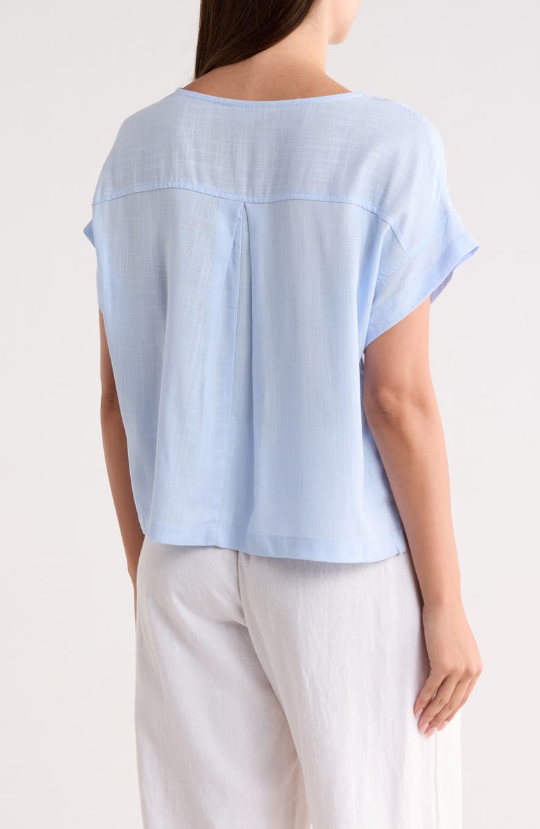 MAX STUDIO Split Neck Short Sleeve Top, Alternate, color, Light Blue-Light Blue