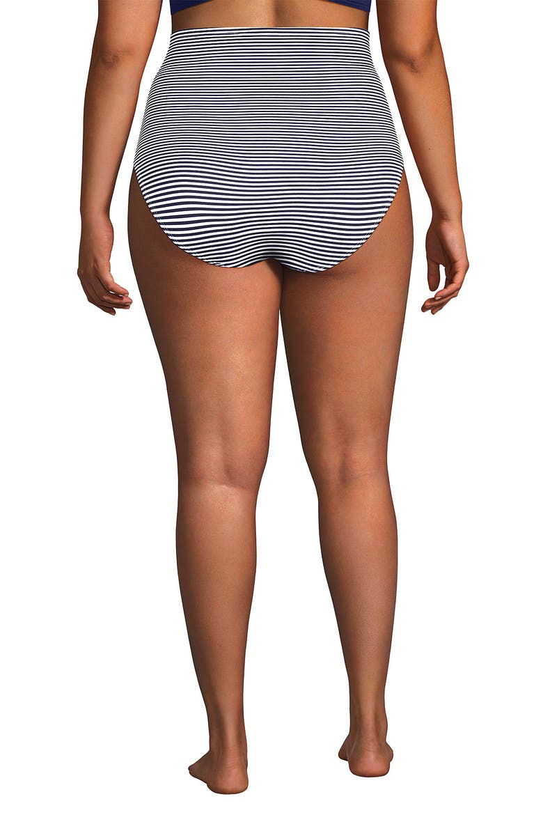 Plus Size Slender Suit Ultra High Waisted Bikini Bottoms, Alternate, color, Deep Sea Navy Mini Stripe