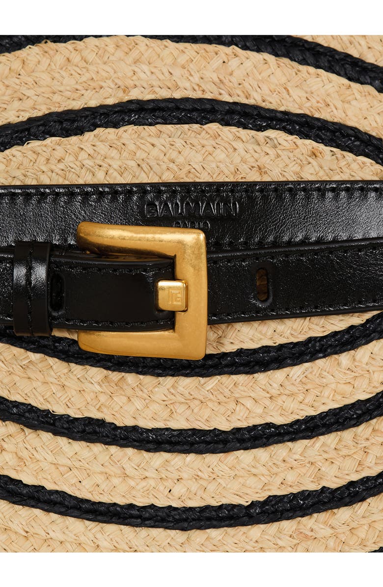 Balmain Medium Shuffle bag in smooth leather and two-tone raffia, Alternate, color, Beige