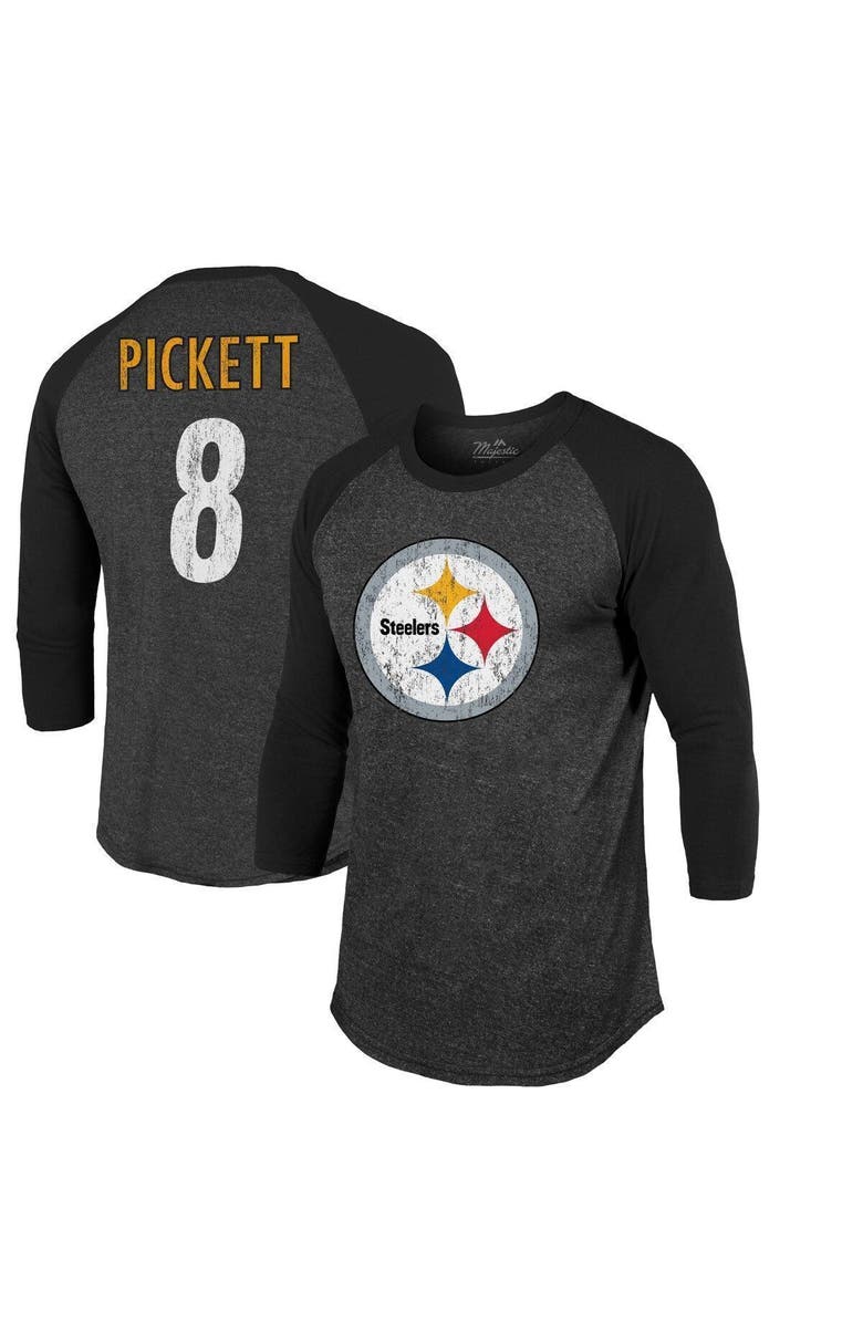 Majestic Threads Men's Majestic Threads Kenny Pickett Black Pittsburgh Steelers Team Color Player Name & Number 3/4-Sleeve Raglan T-Shirt, Main, color,