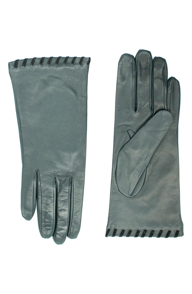 Portolano Whipstitched Leather Gloves, Main, color, Pitch/ Black