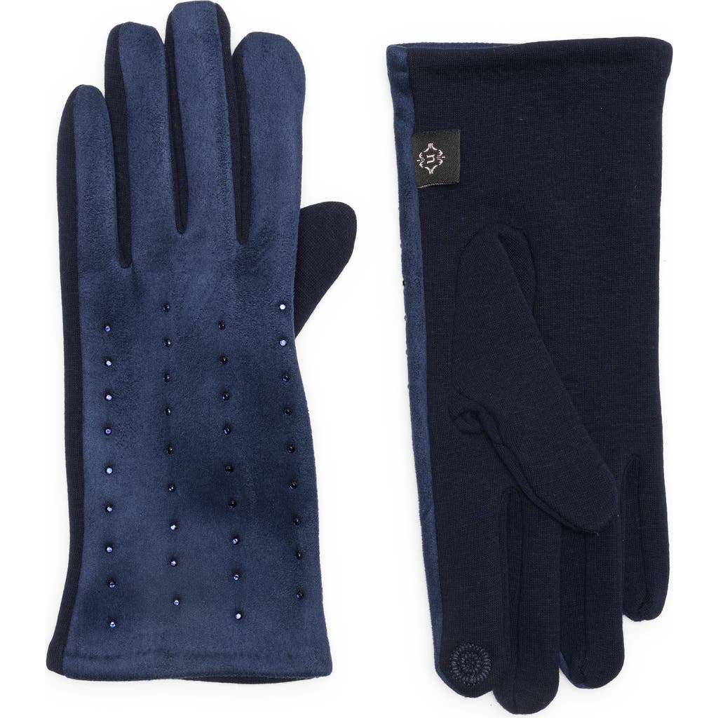 Nanette Lepore Rhinestone Knit Gloves In Blue