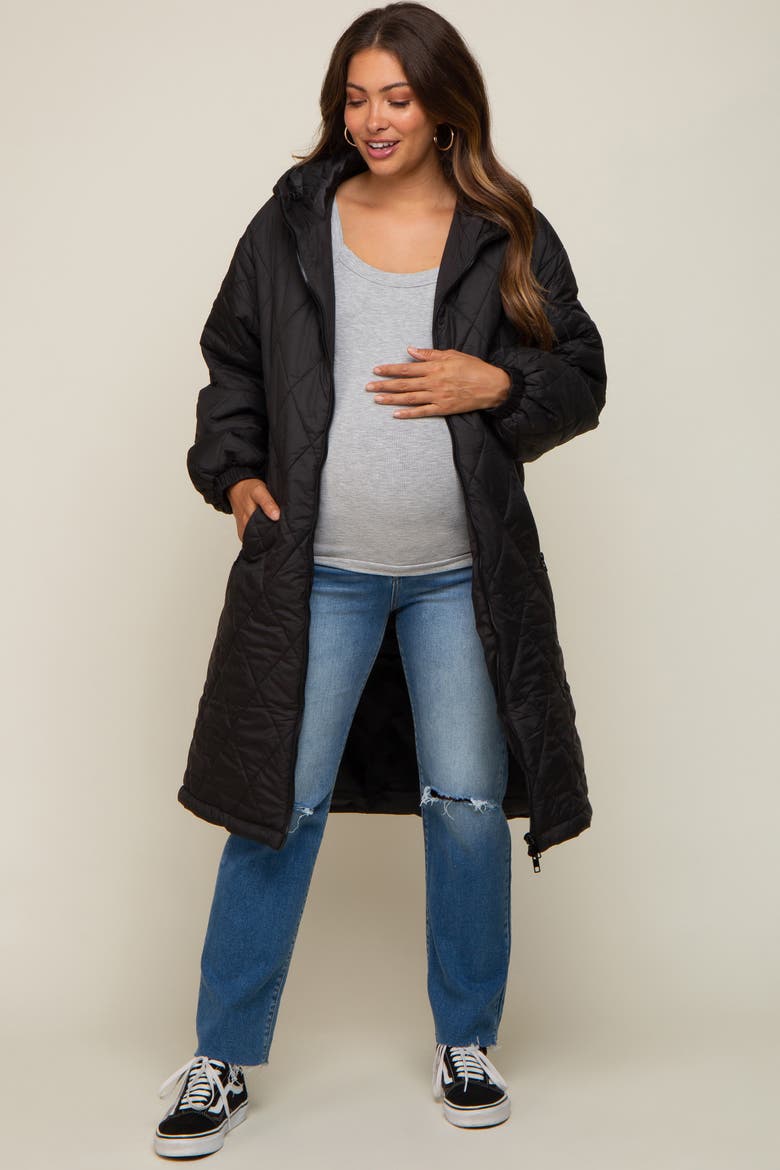 Quilted Long Puffer Jacket, Alternate, color, Black