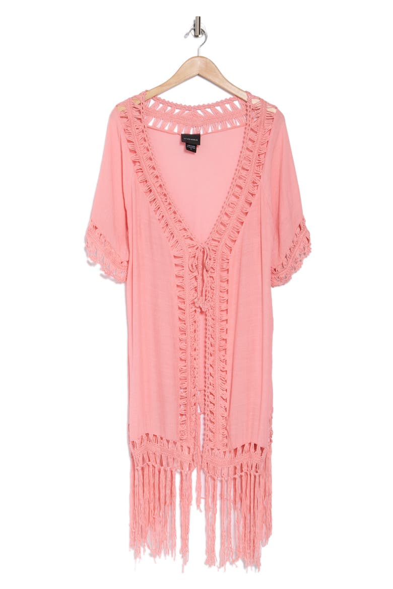 Crochet Trim Fringe Hem Duster, Alternate, color, BLUSH