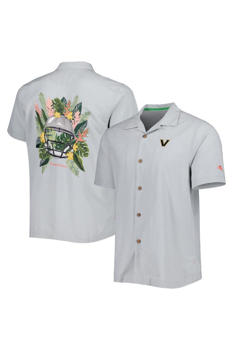 Men's Tommy Bahama Gray Vanderbilt Commodores Coconut Point Frondly Fan Camp IslandZone Button-Up Shirt, Main, color, Gray