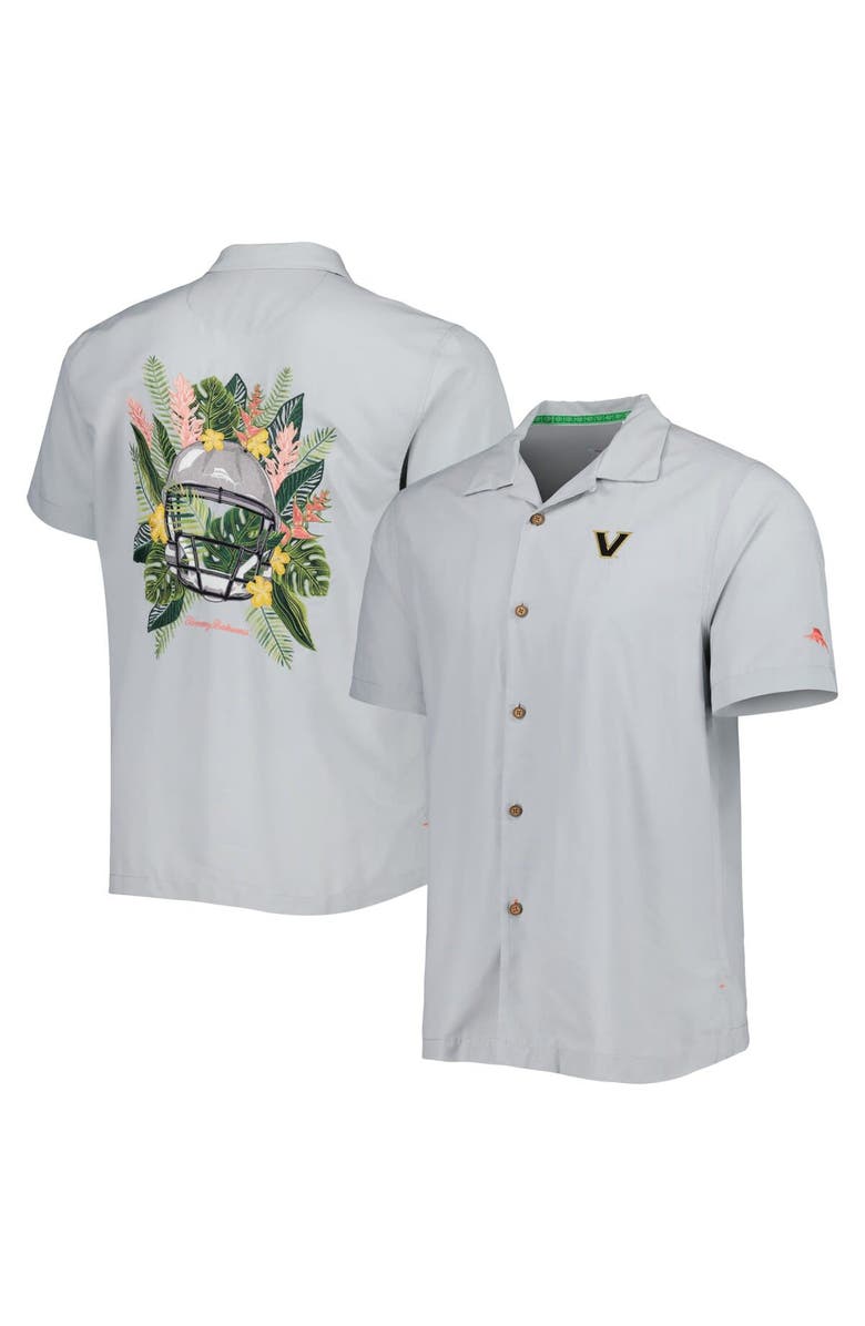 Tommy Bahama Men's Tommy Bahama Gray Vanderbilt Commodores Coconut Point Frondly Fan Camp IslandZone Button-Up Shirt, Main, color,