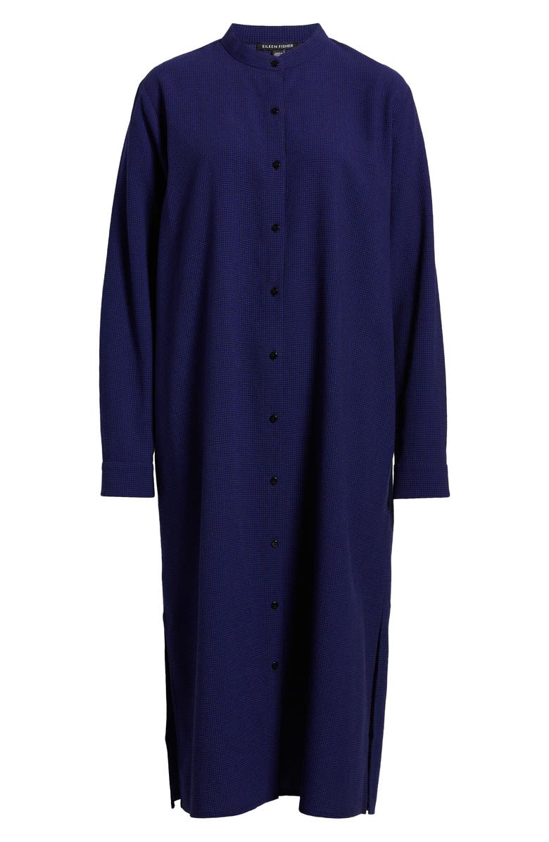 Eileen Fisher Checkered Band Collar Long Sleeve Midi Shirtdress, Alternate, color, 