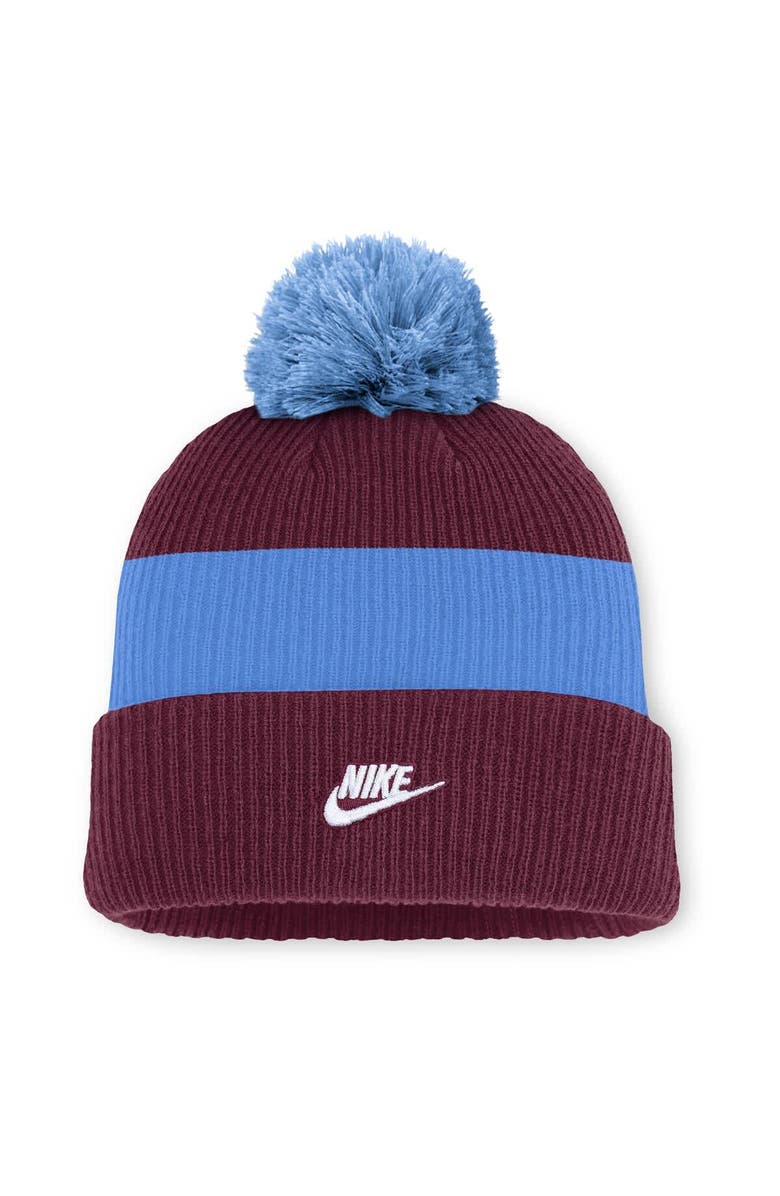 Nike Men's Nike Burgundy/Light Blue Philadelphia Phillies Cooperstown Collection Peak Standard Cuffed Knit Hat with Pom, Alternate, color, Burgundy
