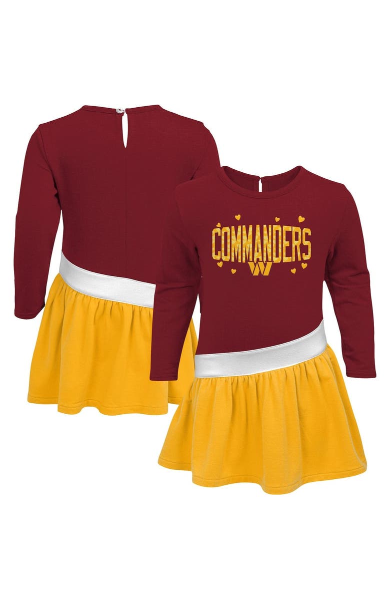 Outerstuff Girls Toddler Burgundy/Gold Washington Commanders Heart To Heart Jersey Tunic Dress, Main, color, 