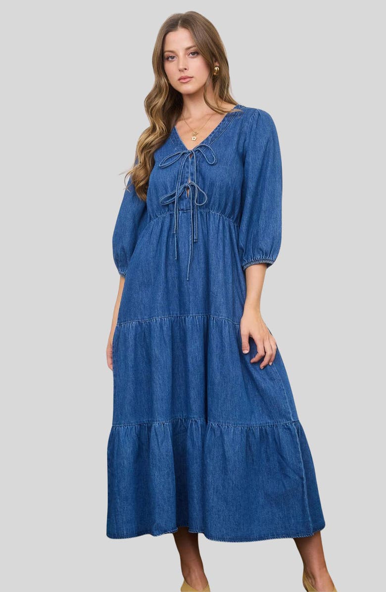 Blu Pepper Tiered Denim Midi Dress, Alternate, color, Denim