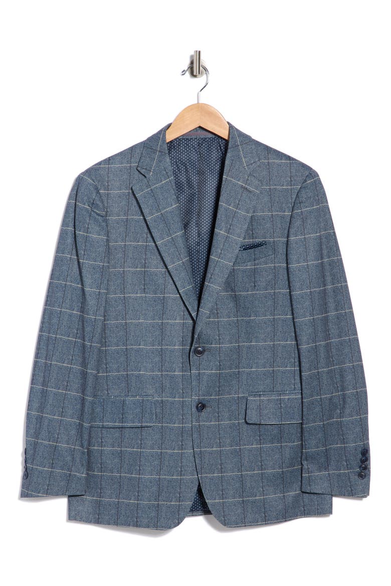 Slim Fit Windowpane Plaid Stretch Knit Sport Coat, Alternate, color, BLUE