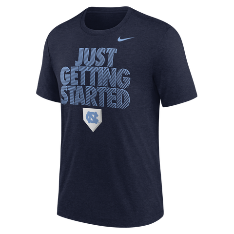 Men's Nike Heather Navy North Carolina Tar Heels 2026 NCAA Baseball Men's College World Series Dugout Tri-Blend T-Shirt