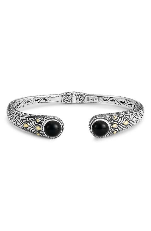 Sterling Silver & 18K Gold Semiprecious Stone Bangle Bracelet