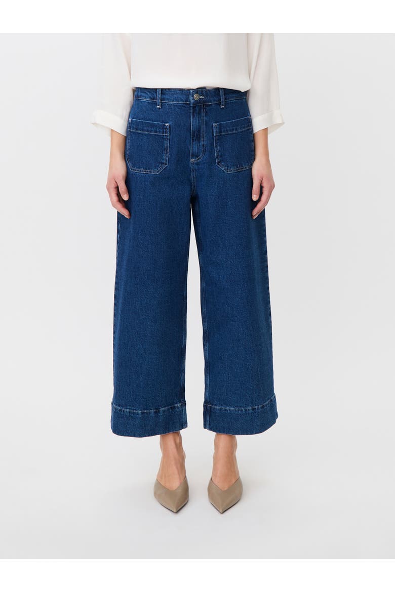 Mid-Rise Wide-Leg Cropped Jeans, Main, color, Blue Denim