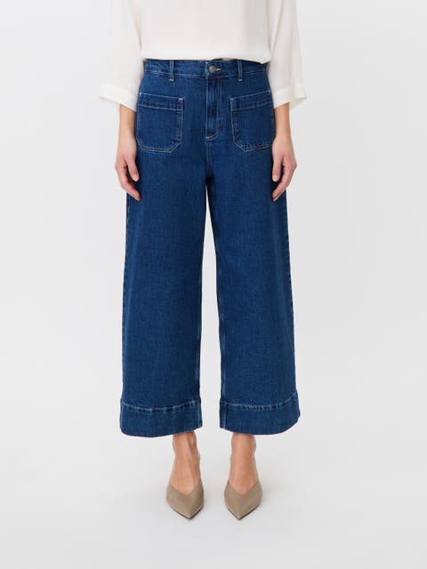 Mid-Rise Wide-Leg Cropped Jeans