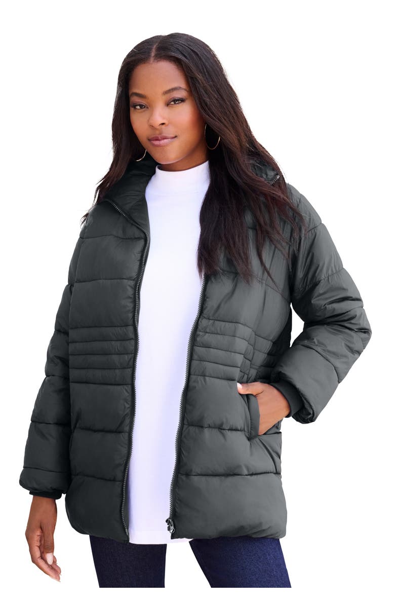 Roaman's Plus Size Lightweight Quilted Jacket, Main, color, Dark Charcoal