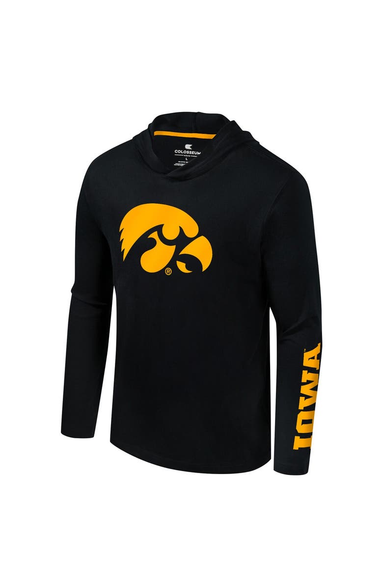 COLOSSEUM Men's Colosseum Black Iowa Hawkeyes Logo Lockup Active Blend Long Sleeve T-Shirt Hoodie, Alternate, color, Black