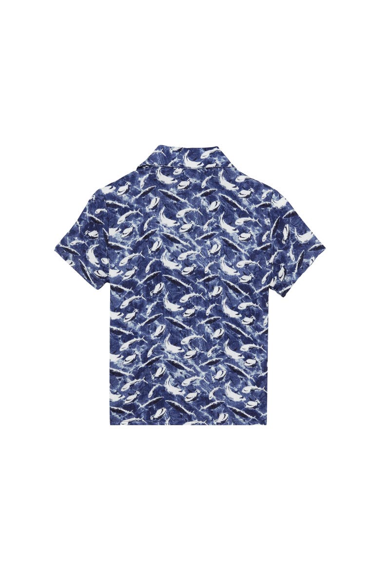 Kids' Cotton Shark Print Shirt, Alternate, color, BLEU MARINE