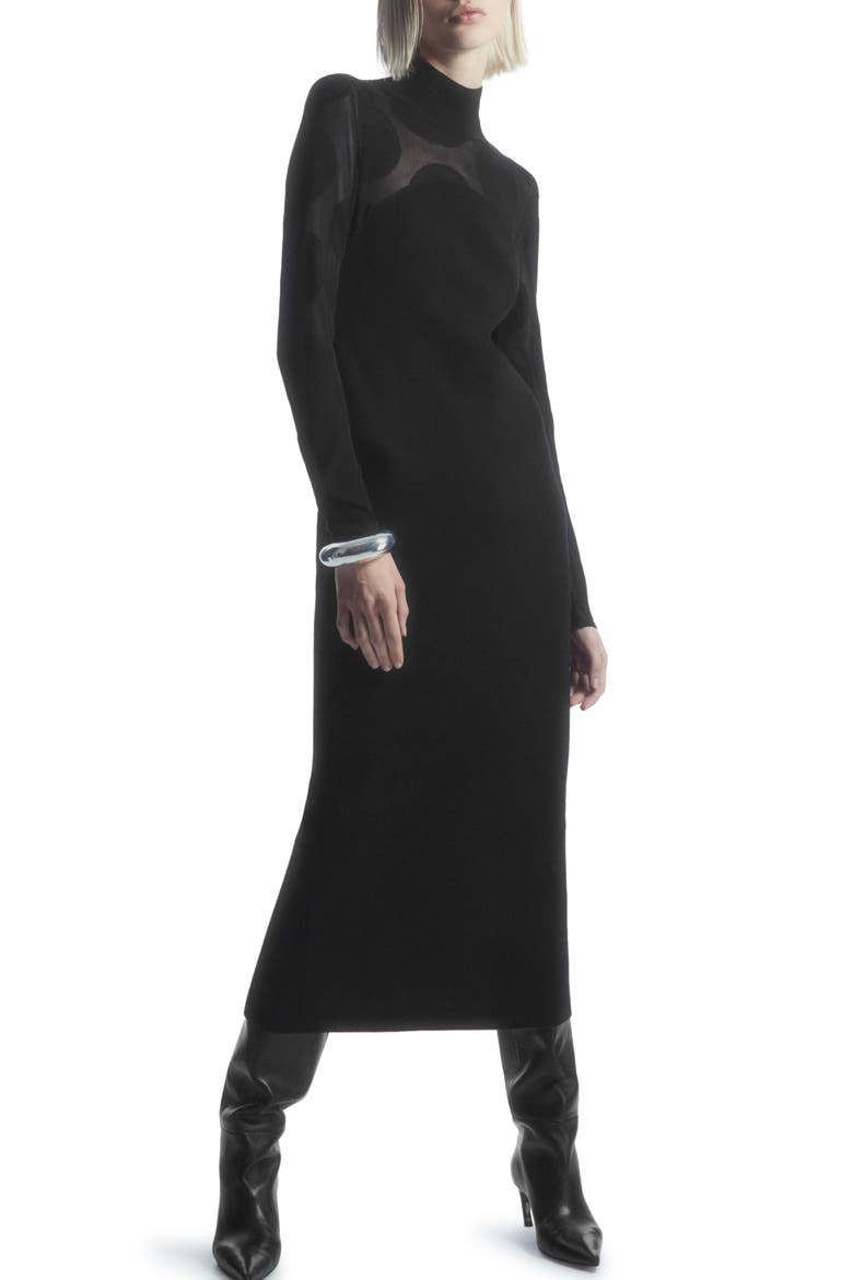 Polka Dot Long Sleeve Wool Blend Sweater Dress, Main, color, BLACK DARK KY