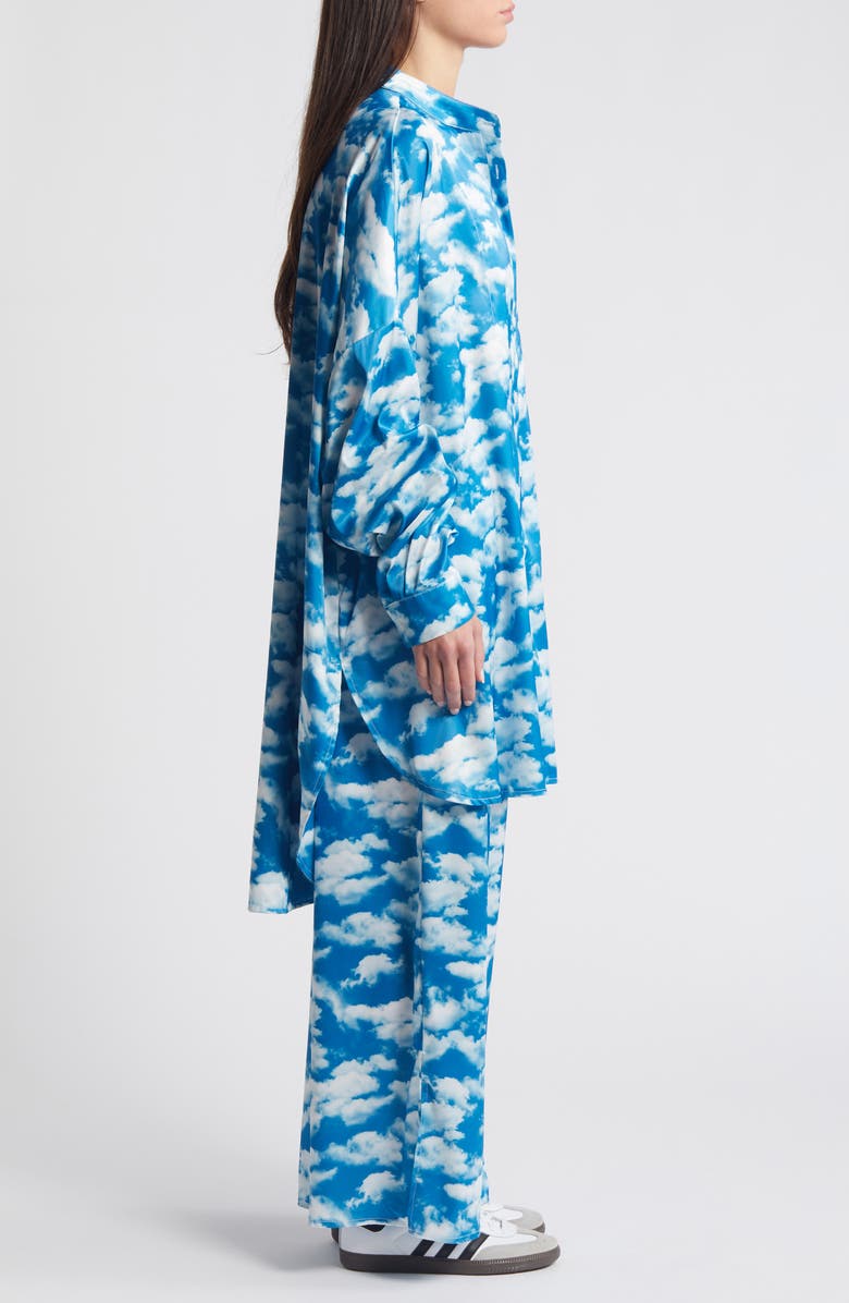 Dressed in Lala Secret Sky Society Oversize Satin Button-Up Shirt & Pants Set, Alternate, color, Secret Sky Society
