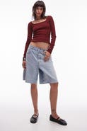 Topshop Square Neck Long Sleeve Cotton Rib T-Shirt